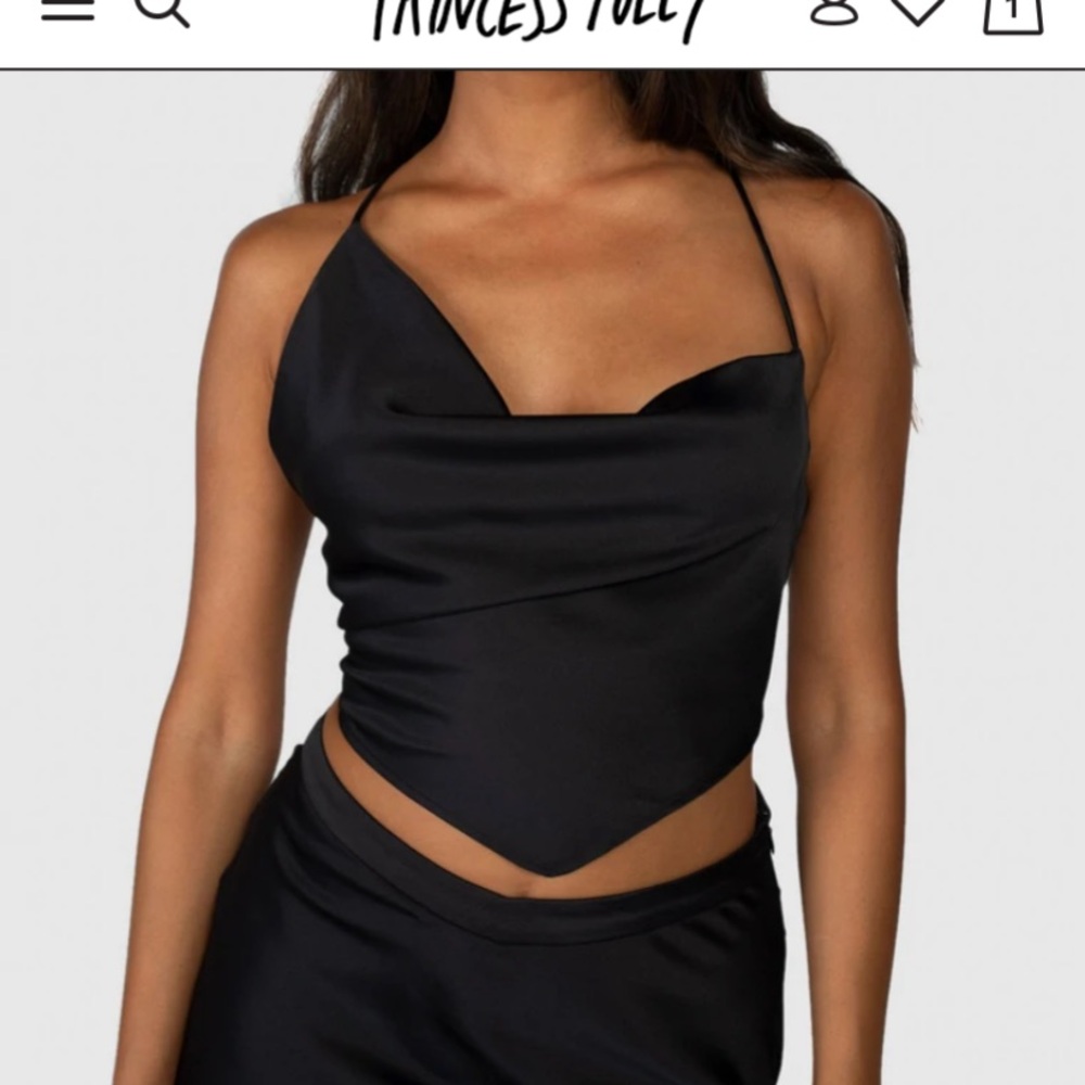 Tie-Back Satin Cowl Neck top- Black